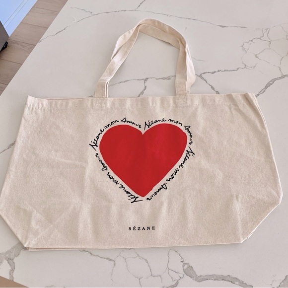 ❤️ SEZANE Heart Mon Amour Love Sezane Cotton Tote Bag - Picture 1 of 9